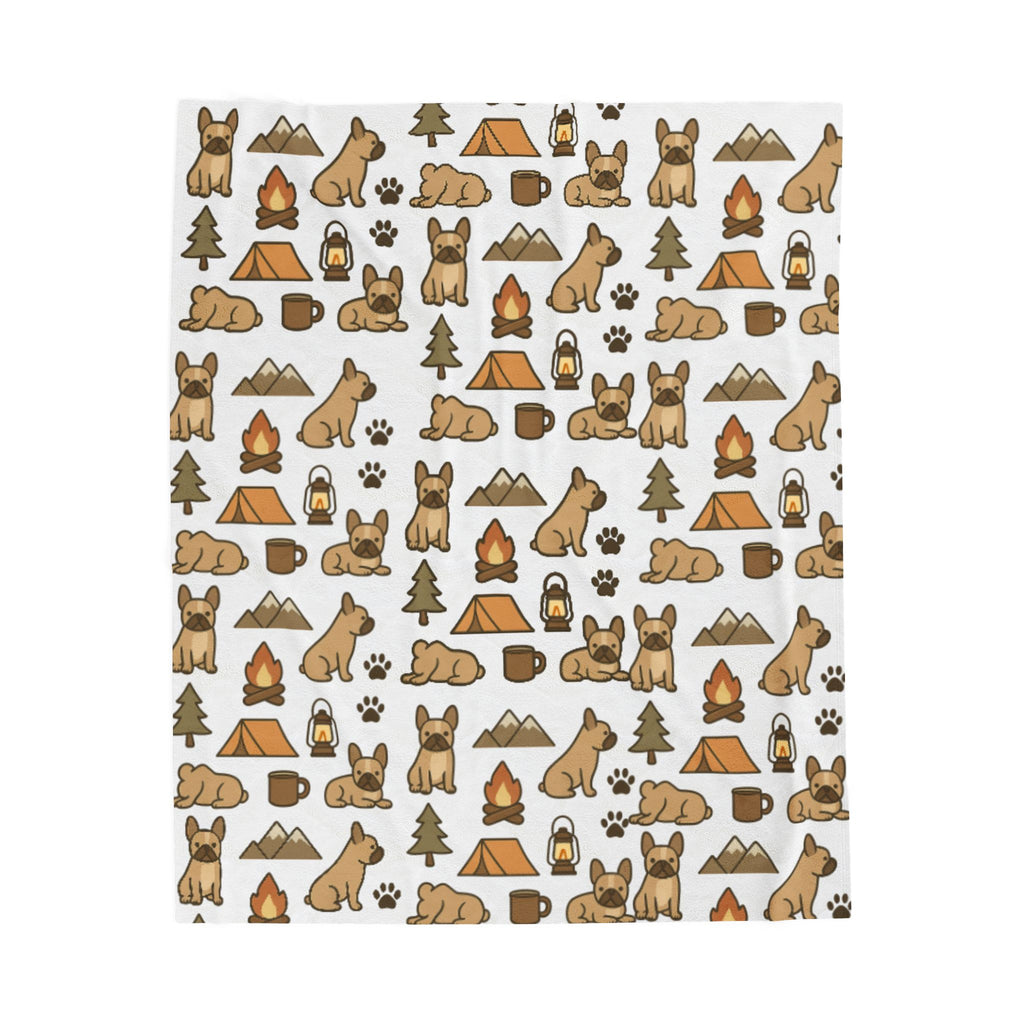 Plush Blanket — Cute Camping & French Bulldog Pattern Cozy Throw